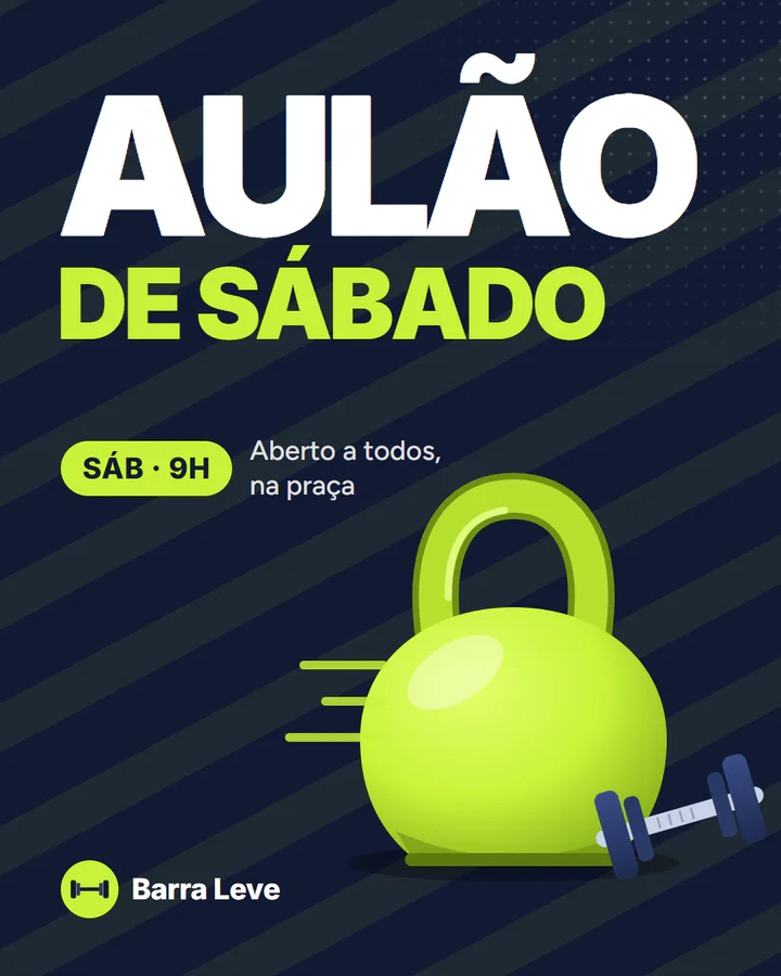 Arte de evento com o título Aulão de sábado e um kettlebell